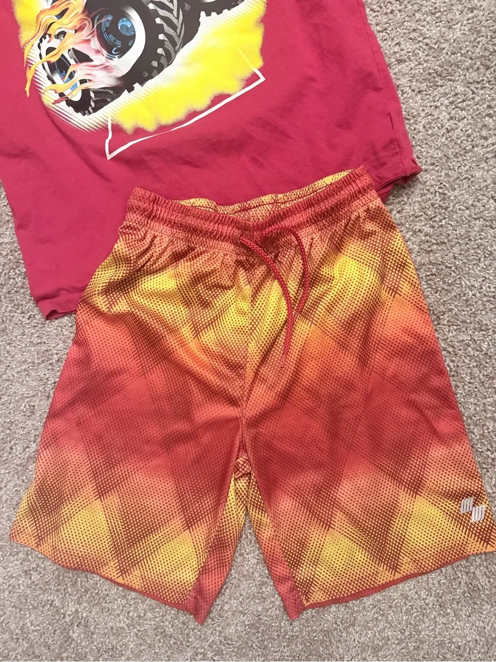 The Children's Place Red Monster Truck Pajama Set with Yellow Accents